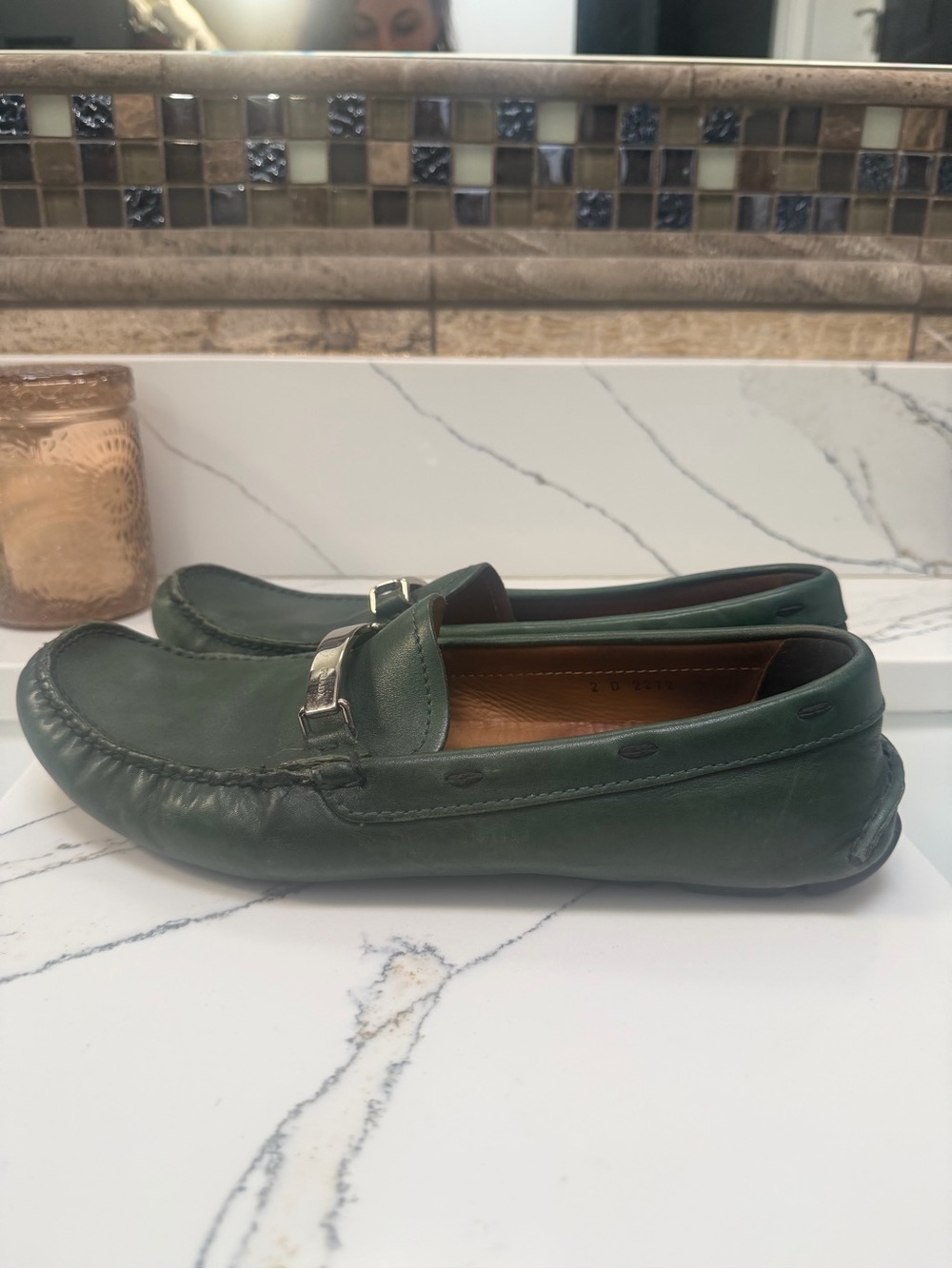 Prada Green Leather Men's Driving Loafers